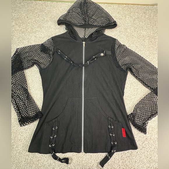 Tripp nyc Tops - Tripp NYC Women’s XL Slim Goth Grunge Net Mesh Bondage Hoodie Black Y2K Vintage